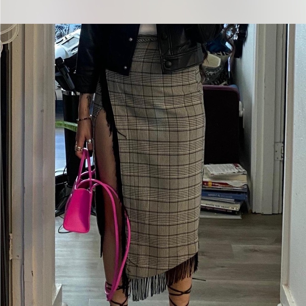 Dylan Lex Plaid Fringe Detail Skirt